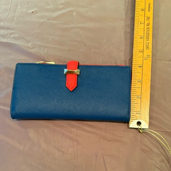 NWOT Rebecca Minkoff Navy Blue/Red Saffiano Leather Wallet MSRP$195 - Picture 10 of 11